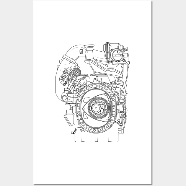 Mazda RX-7 FC FD RX-8 engine Vankel rotary engine blueprint Wall Art by dygus